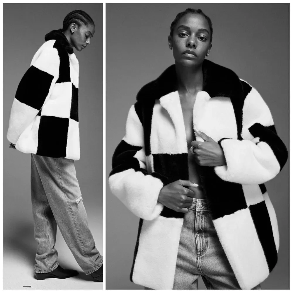 Mango Iconic Checked Fur Coat New - Picture 3 of 7